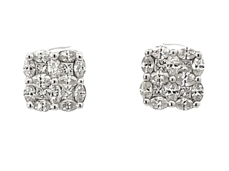 Personalized Wedding Earrings-Marquise and Princess Cut Diamond Stud Earrings 18k White Gold