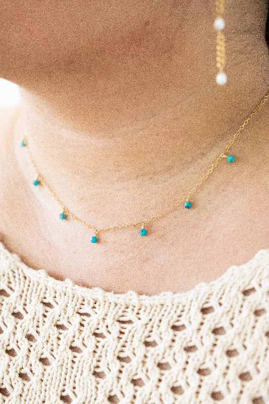 Fashionable Choker Necklace with Charms-Turquoise Drop Necklace