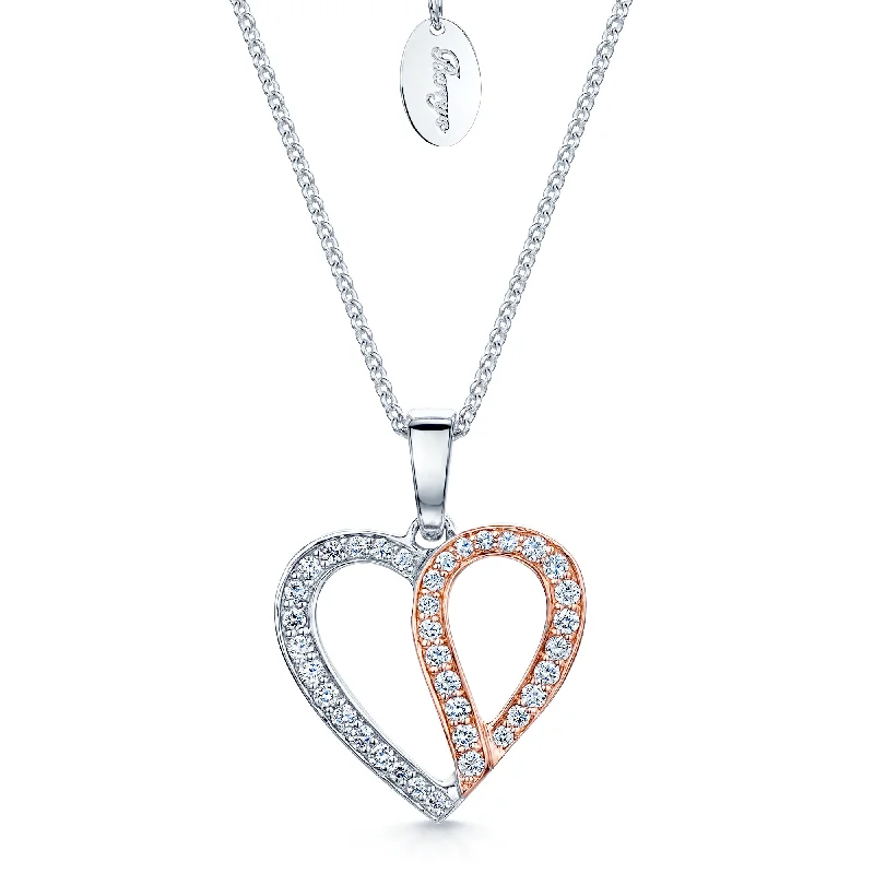 Simple Gold Necklace with Diamond Pendant-18ct White & Rose Gold Diamond Heart Pendant