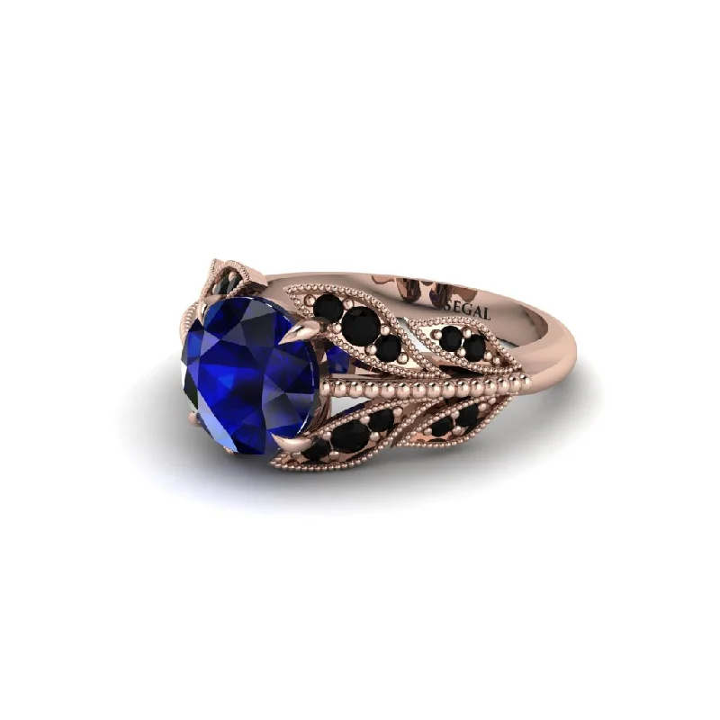 Classic Wedding Ring with Oval Diamond for Grooms-Sapphire Majestic Leaf Gold Engagement Ring - Makenna No. 44