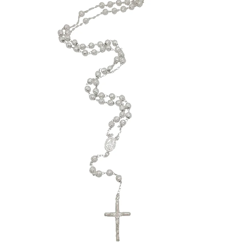 Fashionable Crystal Pendant Necklace-Diamond-Cut Rosary Chain (Silver)