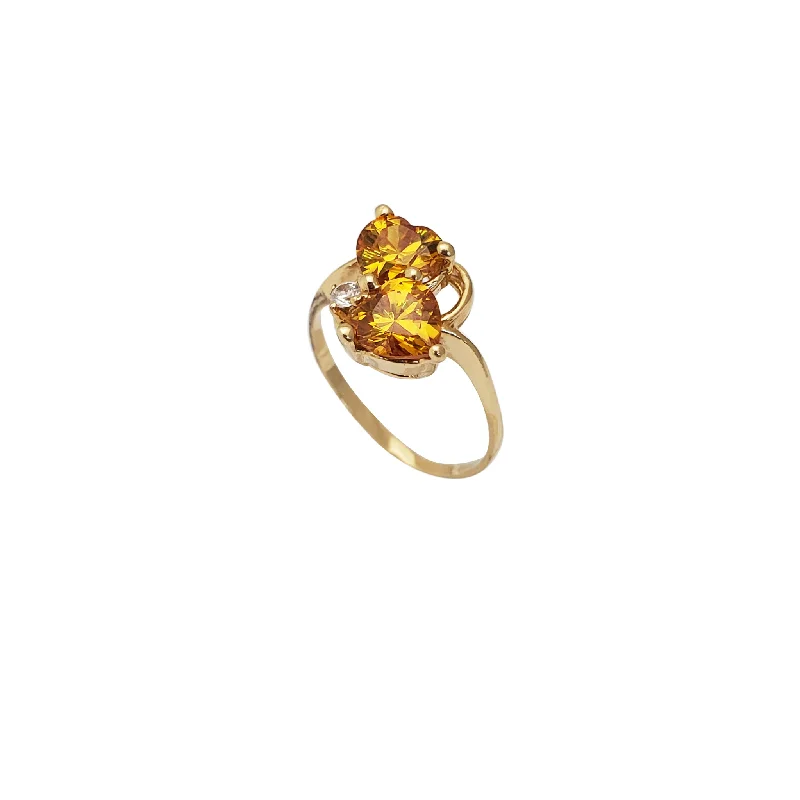 Elegant Gemstone Ring with Gold Setting-Double Heart CZ Lady Ring (14K)