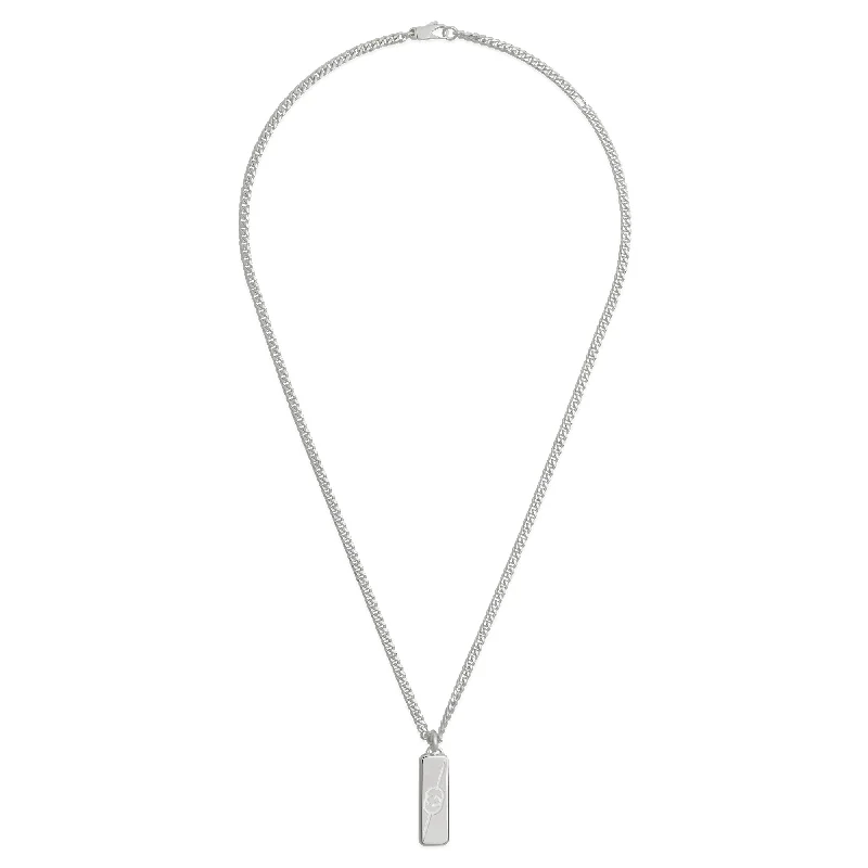 Trendy Silver Necklace for Summer Style-Gucci Tag Sterling Silver With Interlocking Logo Pendant