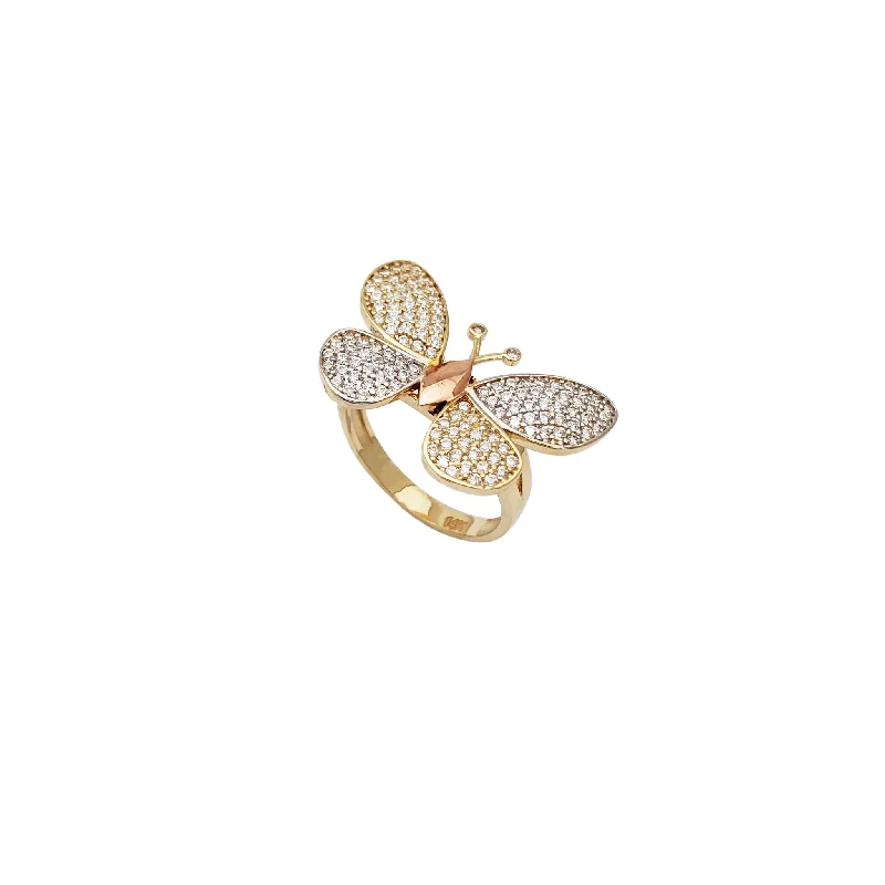 Elegant Stackable Rings for Casual Wear-Iced-Out Butterfly CZ Lady Ring (14K)