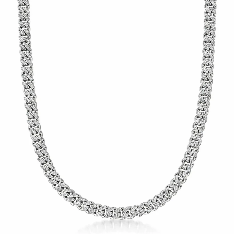 Personalized Bar Necklace for Special Gifts-Zirconia Miami Cuban Chain (Silver)