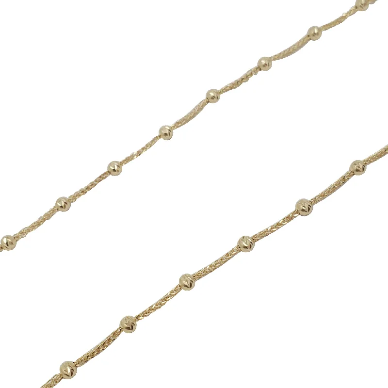 Elegant Long Necklace with Crystal Pendants-Diamond-Cut Ball Spiga Chain (14K)