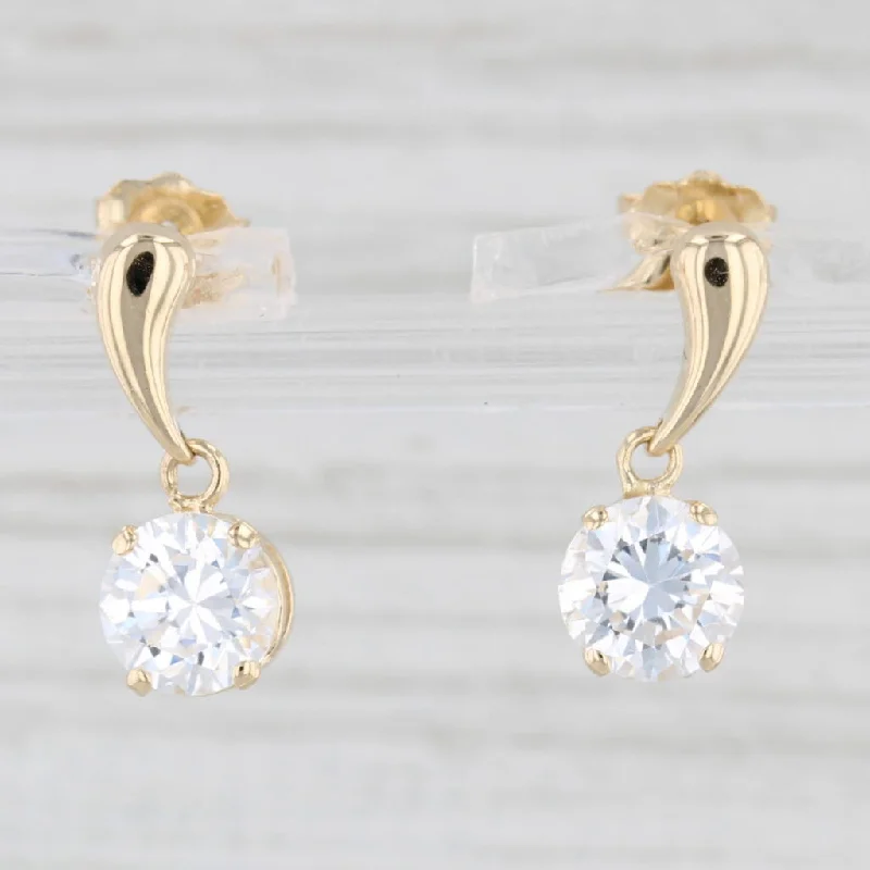 Large Gemstone Hoop Earrings-Cubic Zirconia Drop Earrings 14k Yellow Gold Round Solitaire Dangles