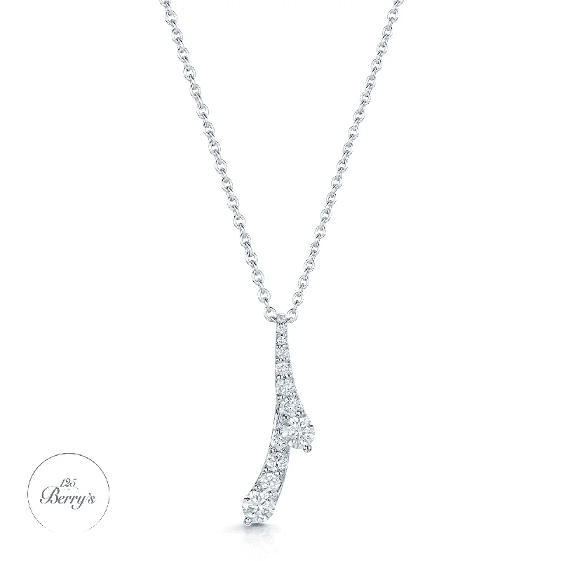 Sparkling Teardrop Necklace for Evening Out-OPEIA Nova Collection 18ct White Gold Round Brilliant Cut Double Drop Pendant