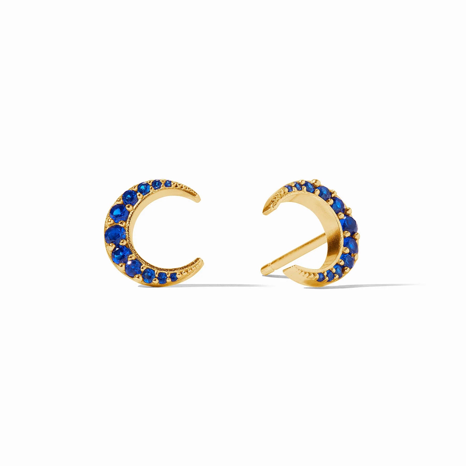 Silver Earrings for Sensitive Ears-Julie Vos 24K Gold Plated Sapphire Blue CZ Luna Stud Earrings