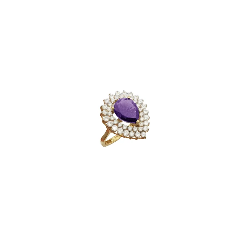 Custom Birthstone Ring for Mother’s Day-Purple Teardrop Ring (14K)