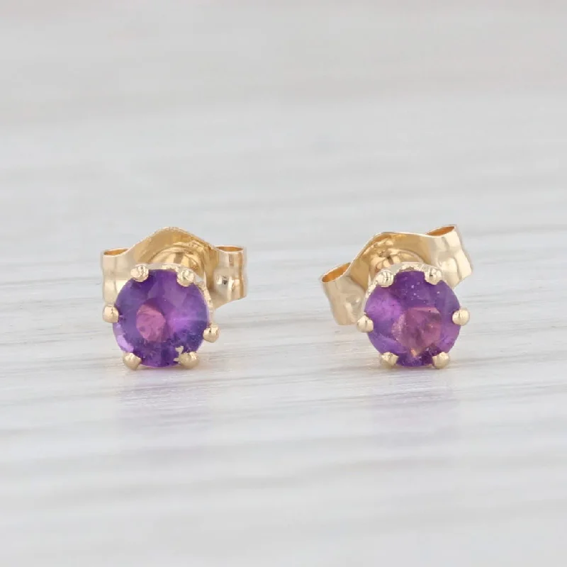 Classic Drop Earrings for Weddings-0.40ctw Round Amethyst Stud Earrings 14k Yellow Gold February Birthstone