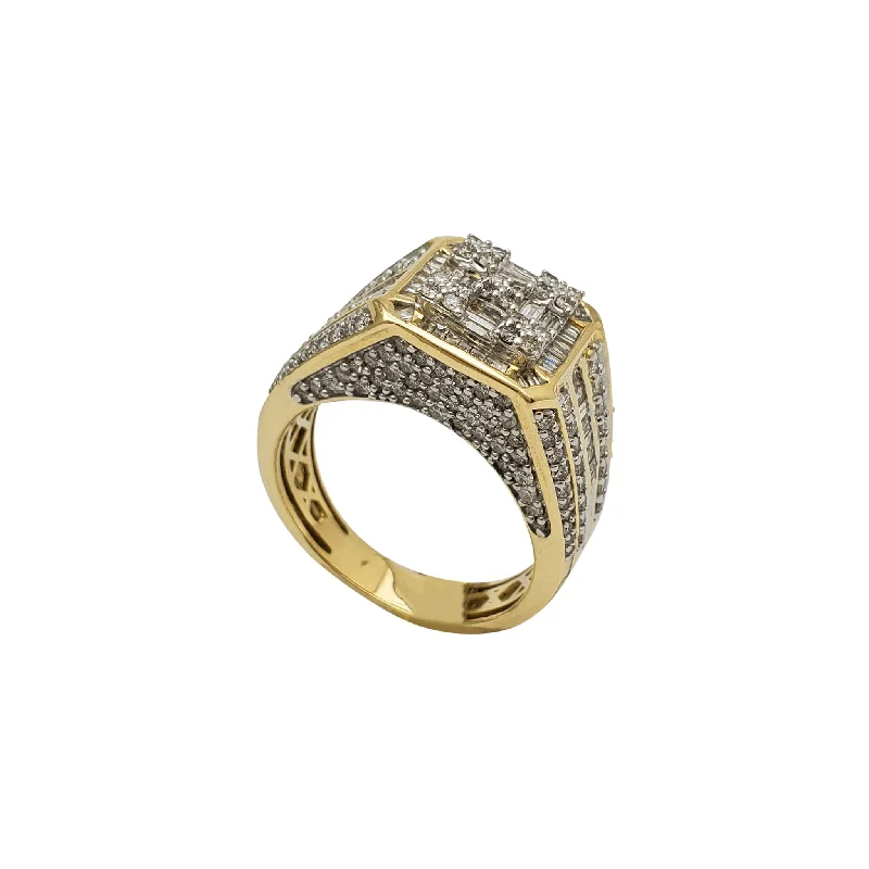 Unique Men’s Ring with Engraving for Personal Touch-Diamond Two-Tone Square Men's Ring (14K)