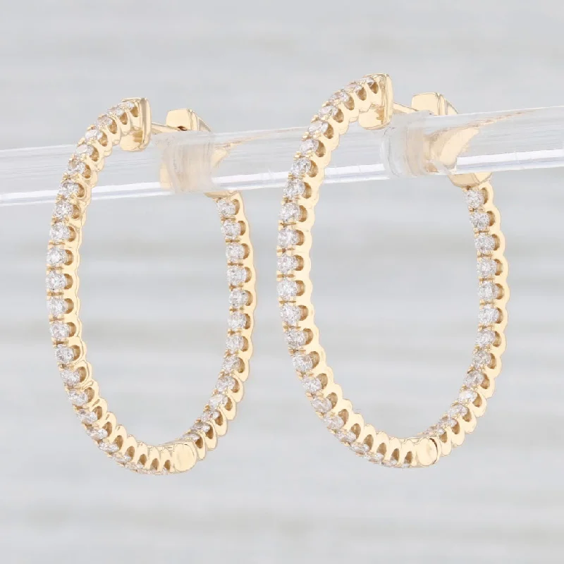 Large Hoop Earrings for Weddings-New 1ctw Inside Out Hoop Earrings 14k Yellow Gold Hinged Round Hoops