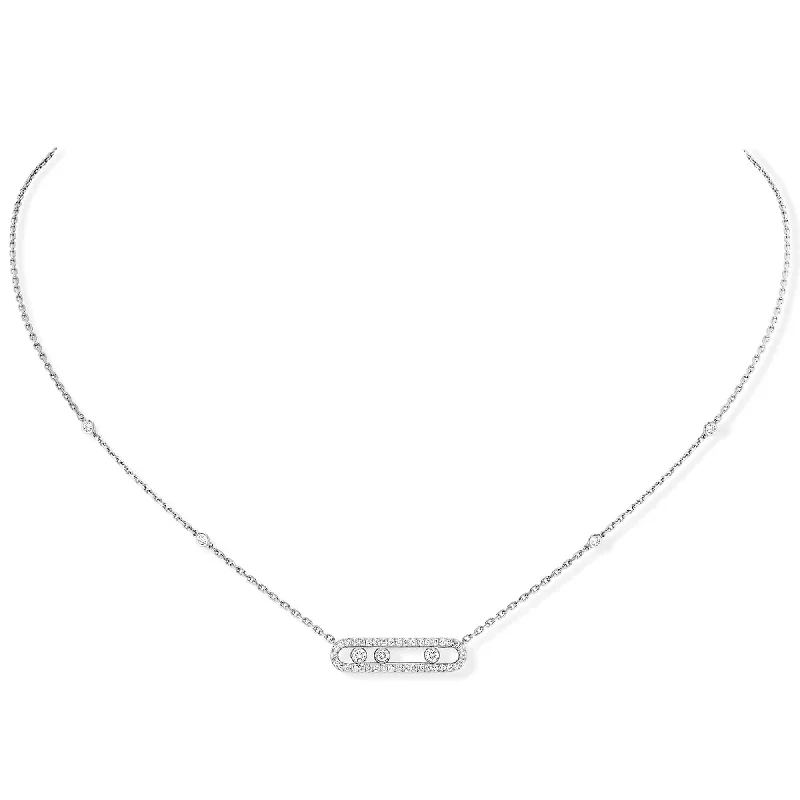 Custom Diamond Pendant Necklace for Brides-18ct White Gold Baby Move Three Diamond And Pave Set Diamond Necklace