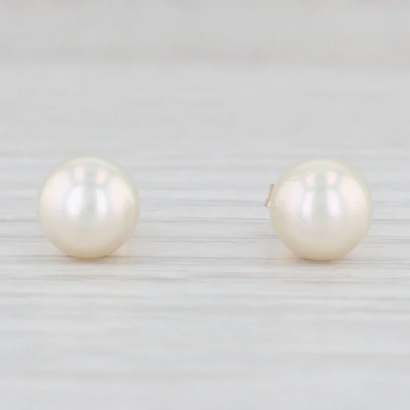 Elegant Gold Earrings for Special Events-Cultured Pearl Stud Earrings 14k Yellow Gold June Birthstone 6.8mm