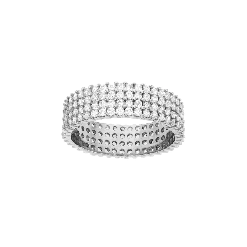 Customizable Gold Wedding Ring Set for Couples-Four-Row Pave Eternity Ring (Silver)