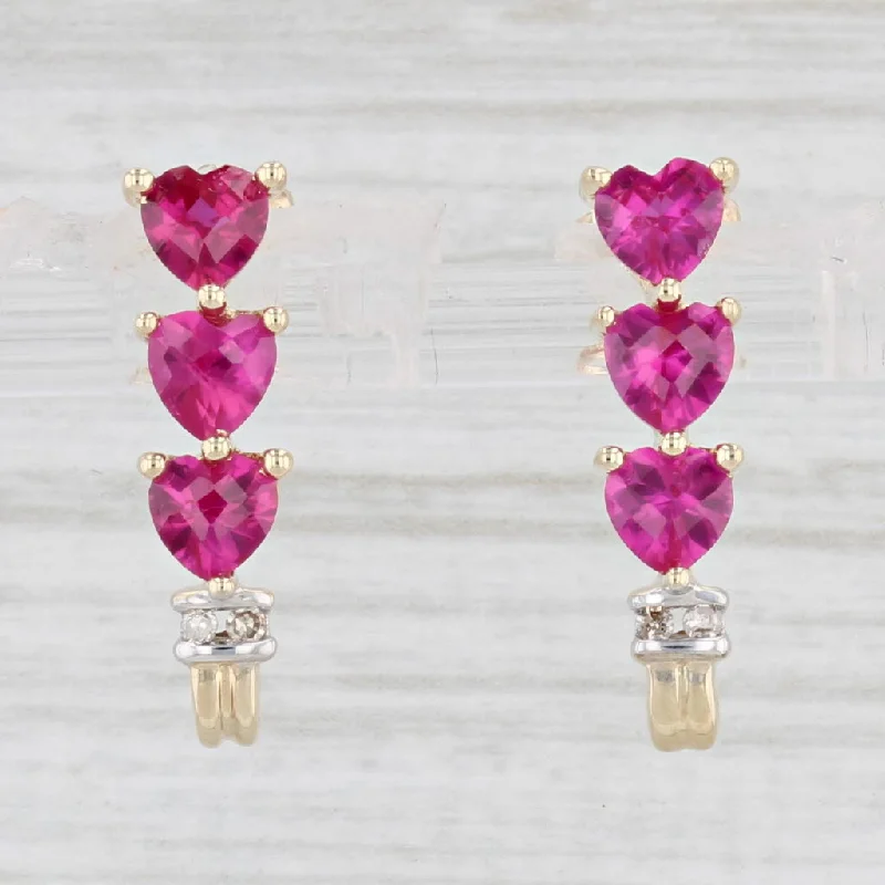 Personalized Gold Earrings-2ctw Lab Created Ruby Hearts Journey J-Hook Earrings 10k Gold Diamond Accents