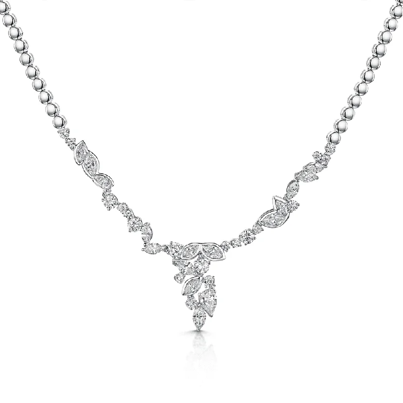 Elegant Gold Necklace with Round Pendant-18ct White gold Diamond Cascade Necklace