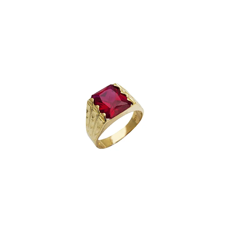 Personalized Stackable Ring Set for Women-Square Shape Red Cubic Zirconia Stone Ring (14K)