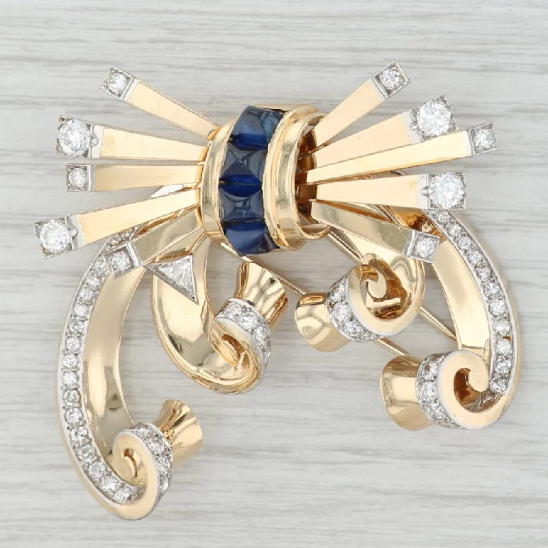 Designer Brooch For Dresses-Trabert Hoeffer Mouboussin Reflection Fur Clip Brooch Sapphire Diamond 14k Gold