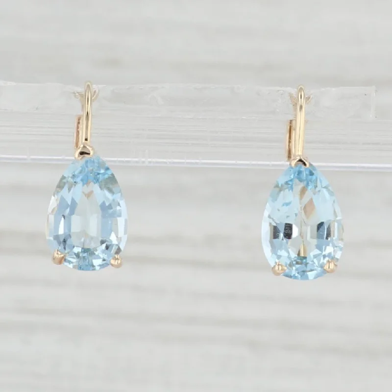 Personalized Gold Drop Earrings-2.40ctw Pear Solitaire Aquamarine Drop Earrings 14k Yellow Gold Leverbacks