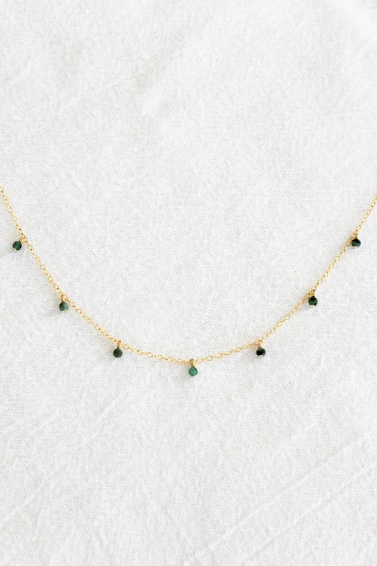 Layered Necklace with Gold Chains for Women-Emerald Drop Necklace