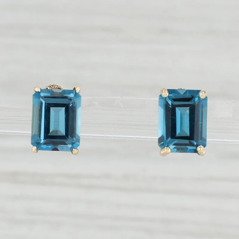 Unique Gold Earrings for Women-6ctw London Blue Topaz Stud Earrings 14k Yellow Gold Emerald Cut Solitaire Studs