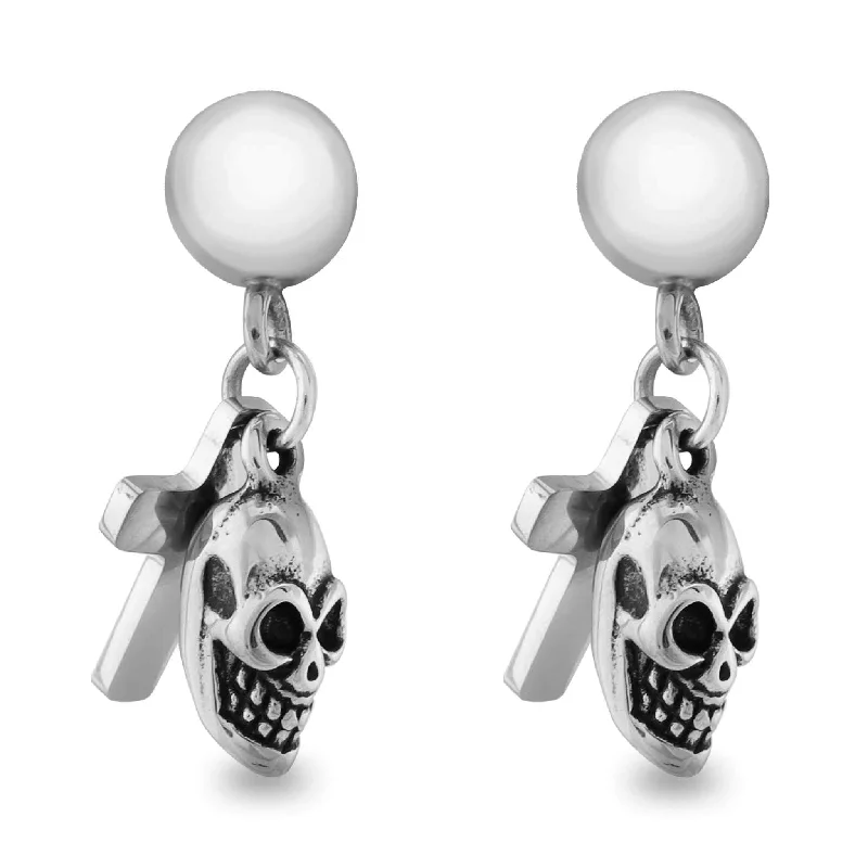 Classic Gold Drop Earrings-Stainless Steel Skull Cross Post Earrings / ERC1002