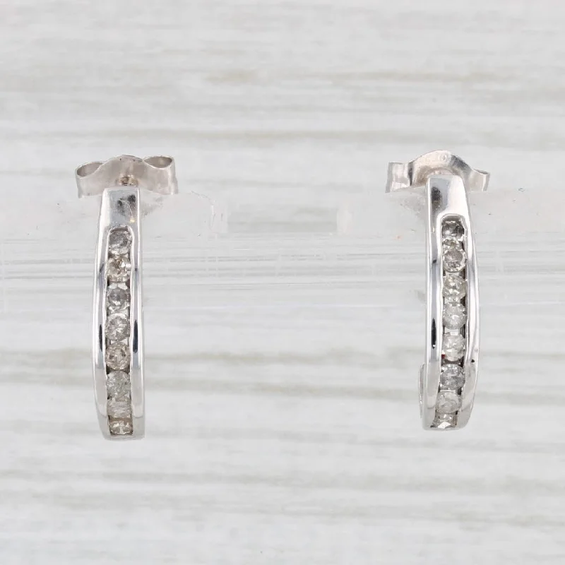 Elegant Cuff Earrings for Women-0.24ctw Diamond J-Hook Journey Earrings 10k White Gold Pierced Drops