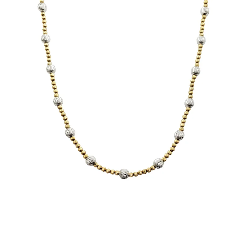 Luxury Gold Necklace for Brides-Two-Tone Sequenced Beads Necklace (14K)