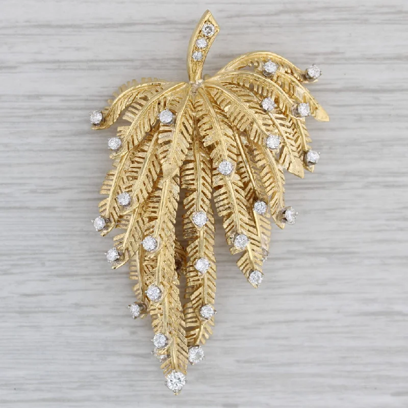 Elegant Gold Brooch-Cellino 1.10ctw Diamond Flower Brooch Pendant 18k Gold Statement Moving Leaves