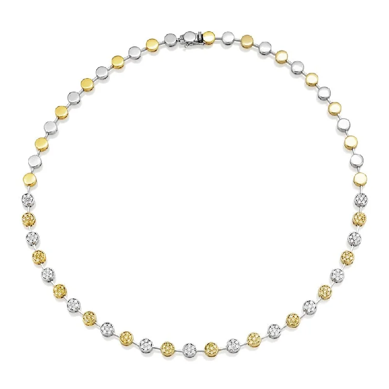 Elegant Gemstone Necklace with Silver Chain-18ct Yellow & White Gold Necklet Set With Yellow & White Diamonds