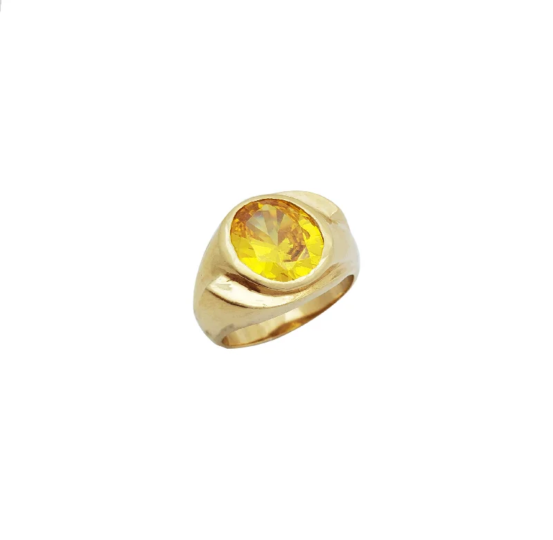 Personalized Gold Ring for Anniversary Gifts-Yellow Stone Man Ring (14K)