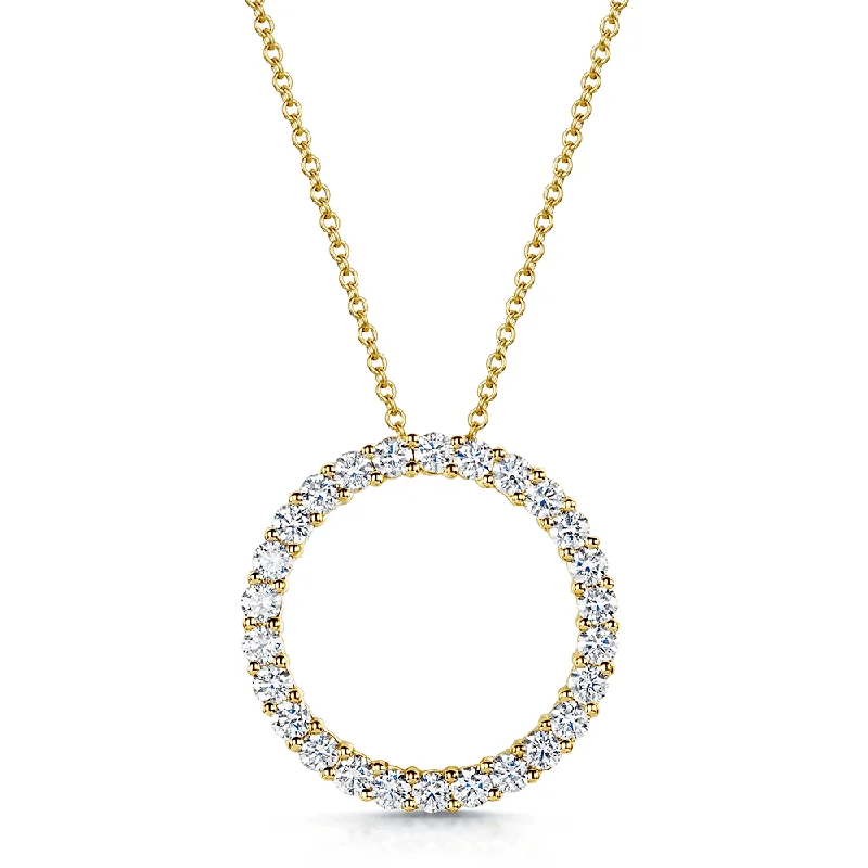 Classic Pearl Necklace for Bridesmaids-18ct Yellow Gold Round Brilliant Cut Diamond Circular Pendant