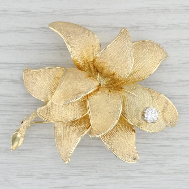 Brooch For Evening Gowns-Tiffany 0.42ct VS2 Diamond Flower Brooch 14k Gold Designer Statement Pin